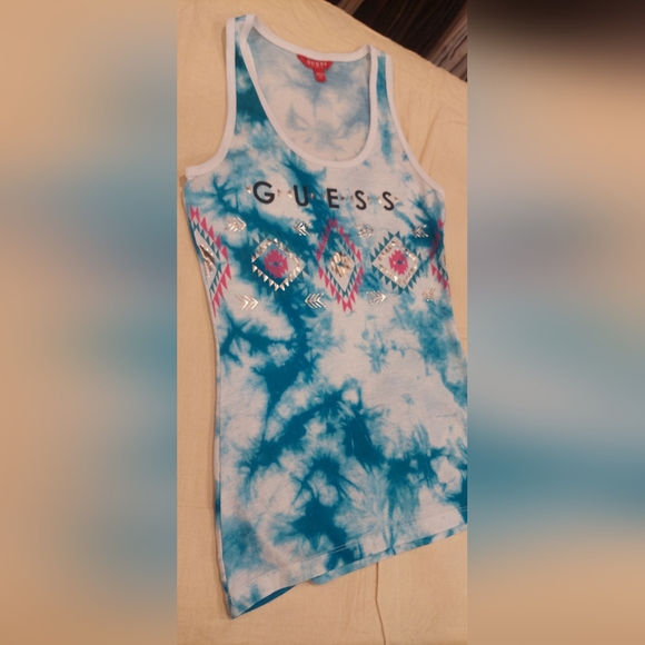 Guess Blue and White Tie-Dye Tank Top - Picture 3 of 4